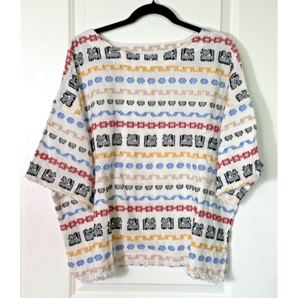 Lou & Grey Fringe Top Womens Size XL Cotton Multicolor - Picture 1 of 8
